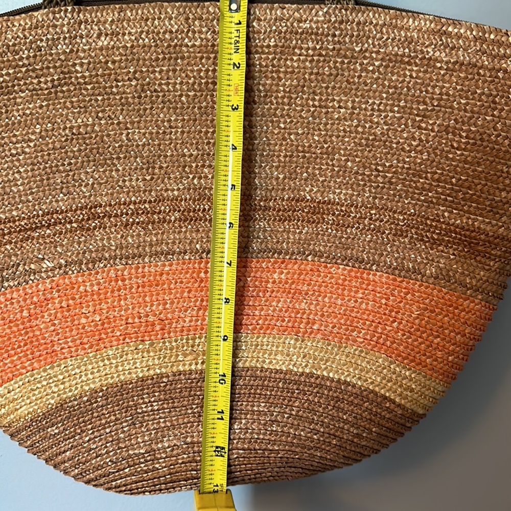 Boho Woven Straw Tote Bag Beach Shoulder Bag Brown Coral Orange Large Tote - Picture 5 of 5